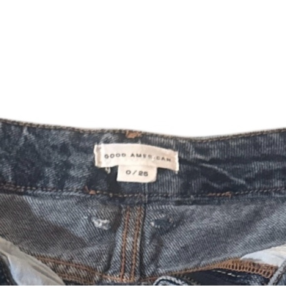 NWOT Good American Distressed Denim Mini Skirt Size 0 Y2K Raw Hem - Picture 2 of 9